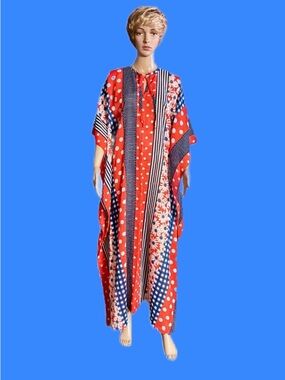 Young Miss Morton Loungwear ~ One Size ~ Red & Blue ~ Union Made USA ~ Nightgown